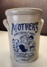 Rockdale Union Pottery Double Sided Quaker Mother's Oats Crock Salt Pottery Blue picture