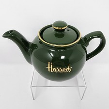 Harrods Knightsbridge James Sadler & Sons Green Teapot w/ Gold Letters Vintage picture