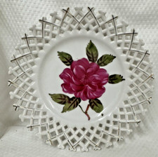 ROSETTI USA Reticulated Floral Lattice Plate ~ Hand Painted Red Rose Japan picture