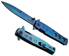 BLUE TITANIUM SPRING ASSISTED FOLDING POCKET KNIFE Blade Open Assist Stiletto picture