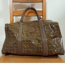 Fendi Zucchino Boston Duffle Travel Bag Brown Vintage Authentic PVC picture