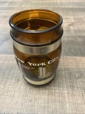 Vintage Siesta Ware Brown Amber Glass New York City Wood Handle Mug Empire State picture