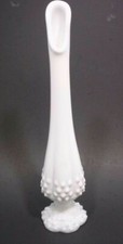 Vintage Milk Glass Hobnail Swung Vase About 10.5