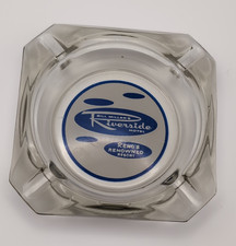 Bill Miller's Riverside Hotel Reno Glass Ashtray Blue Logo Casino Theme picture
