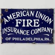 Antique 1910 Philadelphia Fire Insurance Porcelain Sign Advertising PA Fighter picture