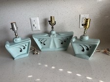 Set 3 Vintage 1950s  Mid Century Turquoise Art Deco Ceramic Table Lamps picture