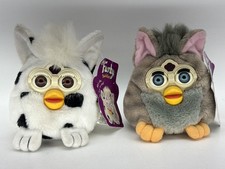 Lot of 2 Tiger Electronics Toys 70 Furby Plush Gray White Vintage Collectible picture