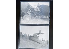 1930s Airplane Crash Wreckage Hillside & Cockpit Crowd Glass Negatives (2) OOAK picture