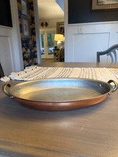 Vintage ODI Old Dutch Copper Gratin Pan, oval with brass handles, 13.5”x8.5” picture