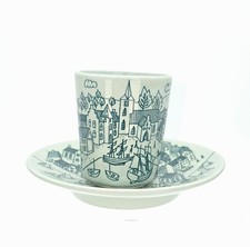 Vintage Nymolle Art Faience Hoyrup Denmark Cup Saucer 4006 Danish Village picture