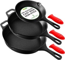 Nutrichef Nonstick Pans Set Cast Iron Skillet W/ Silicone Handle, 8