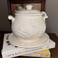 Himark White Ceramic Calla Lily VTG 4pc Soup Tureen Cottagecore Set With Lid picture