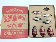 EXTREMELY RARE 1948 Shiny Brite Christmas Ornaments Plastic Santa  Birds In Box picture