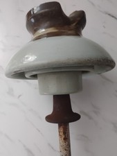 Vintage 2 tone Teal & Brown Large Porcelain Ceramic Insulator With Bolt Pin picture