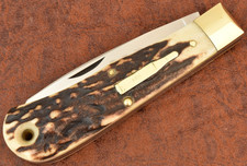 VINATGE LL BEAN MADE IN USA AWESOME STAG HUGE JUMBO BULLET TRAPPER KNIFE (36342) picture