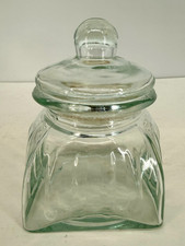 VTG Large Clear Glass Square Apothecary Jar Ribbed Cookie Biscuit Canister 8
