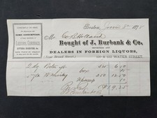 1878 antique J BURBANK & CO boston ma LIQUORS CORDIALS ad BILLHEAD Geo HOLLAND picture