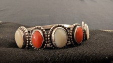 Vintage Southwestern Sterling Silver Coral MOP Cuff Bracelet 38.44g picture