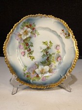 Antique Wurttemberg Porcelain Christmas Rose Holly Plate Gold Trim picture