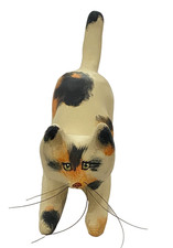 Vintage 1994 Three Pines Carving Wooden Painted Calico Cat Figurine picture