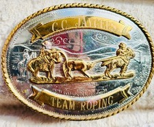 Vintage 1985 Crescent City Jaycees Team Roping Champion belt buckle picture