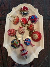 Lot Of 11 Vintage Beaded Sequin Christmas Tree Ornaments Push Pin Satin picture