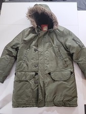 Vintage Arctic Parka Flight Type N-3B Style Olive Green Faux Fur Hood Jacket Med picture