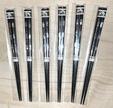 Vintage NEW 6 Pairs of Vintage Lacquered Wood Chopsticks Japan Mother of Pearl picture