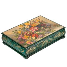 Daffodils Jewelry Box Russian Trinket Box Malachite Style Keepsake Box picture