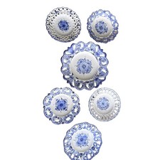 Lot of 6 Vintage Vestal Alcobaca Portugal Plates Blue & White picture