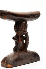 African Figural Headrest, Crouching Figure, DR Congo Luba/Songye/Chokwe Style picture