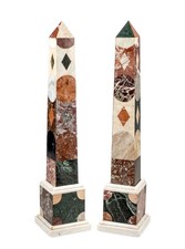 Pair MONUMENTAL GRAND TOUR STYLE SPECIMEN MARBLE OBELISKS ITALIAN ROMAN EMPIRE picture