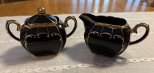 Rare Black & Gold Vintage Sadler Cream and Sugar Cube Set  picture