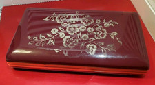 VTG Mele Burgundy Vinyl Snap Case Jewelry Box Flower Design 12 Compartment picture