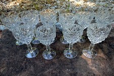 Set Of Two 10 lot Crystal Diamond Clear Wine Glasses Goblets Stemware 6.75