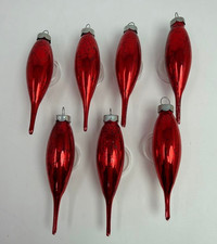 7 Vintage Christmas Red Mercury Glass Ornaments Icicles Teardrops picture