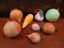 Vtg German Spun Cotton Christmas Ornaments Fruit Vegetable Lot Carrot Pear Apple picture