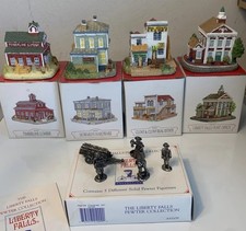 1996 Liberty Falls Village 4 Buildings 5 Solid Pewter Figurines Boxes  picture