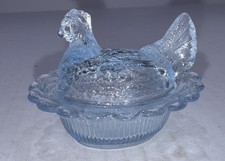 Vintage Mosser Willow Blue or Ice Light Blue 2.75” Mini Hen on Nest Salt Cellar picture