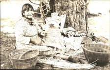 Native Indian woman Ta-Bu-Ce weaving baskets c1920s-30s RPPC bhn picture