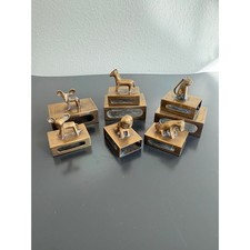 Vintage Brass Animal Matchbox Holder Set of 8 Mid Century Chinese Export Zodiac picture