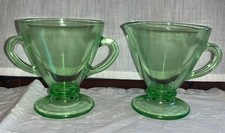 Green Uranium Depression Glass~ Slender Footed Sugar& Creamer~ Original Vintage picture