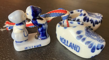 Porcelain Miniature Dutch Clogs Shoes Holland Blue Delft Windmills and Figure picture