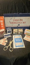 Vintage 1960s Johnson & Johnson First Aid Kit Blue Metal Box Filled Collectible picture