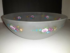 VINTAGE 1997 SATIN GLASS HANDPAINTED ROSES SERVING BOWL  picture