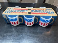 Vintage Glasbake Milk Glass Stars & Stripes Red White Blue Mugs  American Flag picture
