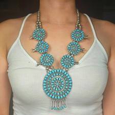 Vintage J Begay Navajo sterling silver squash blossom turquoise cluster necklace picture
