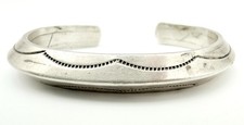Vintage Navajo Tahe Heavy Sterling Silver Cuff Stamped Bracelet picture