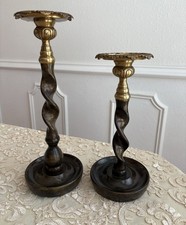 Vintage Maitland Smith Bronze Brass Barley Twist Candle Holders Pair 13