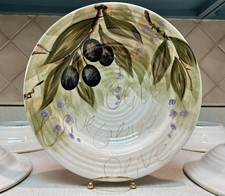￼Tabletop Unlimited Olive Grove Rim Soup Bowl 11.25” Hand Painted Pasta Bowl picture